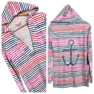 Lilly Pulitzer Women's S Hooded Tunic Top Striped Anchor Nautical Beach Cover Up